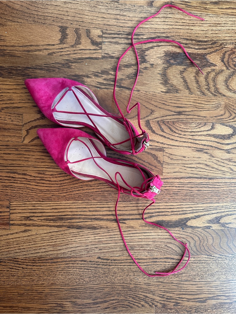 Fuchsia Pointed Toe Lace-Up Heels
